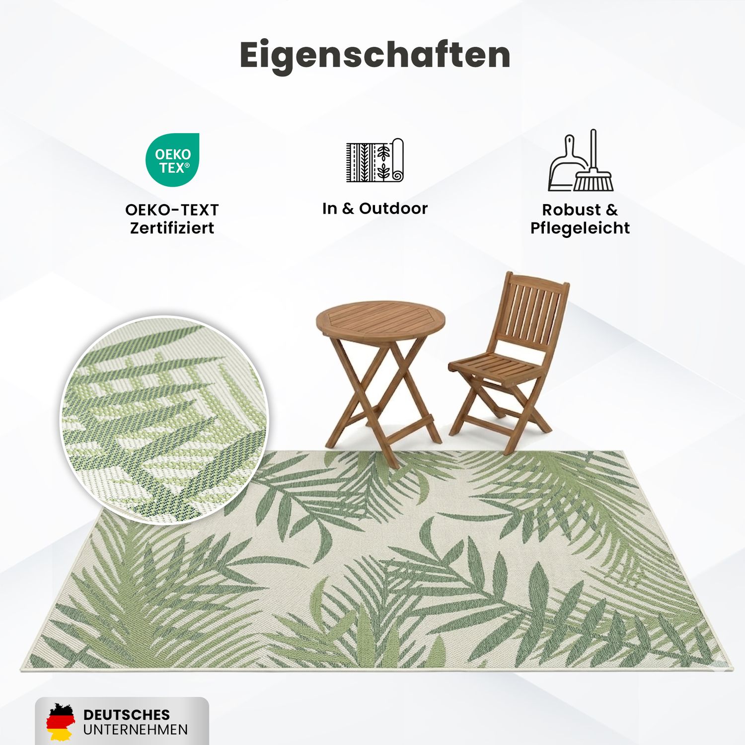Flatweave carpet for patio, balcony, kitchen, indoor and outdoor use, palm motif, green and black-zoom-4