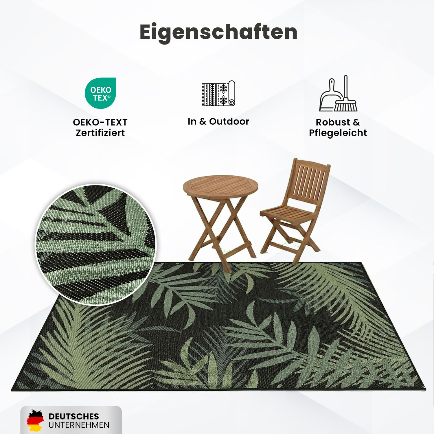 Flatweave carpet for patio, balcony, kitchen, indoor and outdoor use, palm motif, green and black-zoom-13