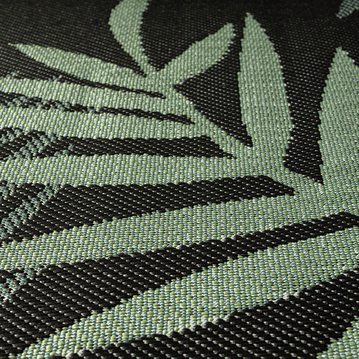 Flatweave carpet for patio, balcony, kitchen, indoor and outdoor use, palm motif, green and black-zoom-15
