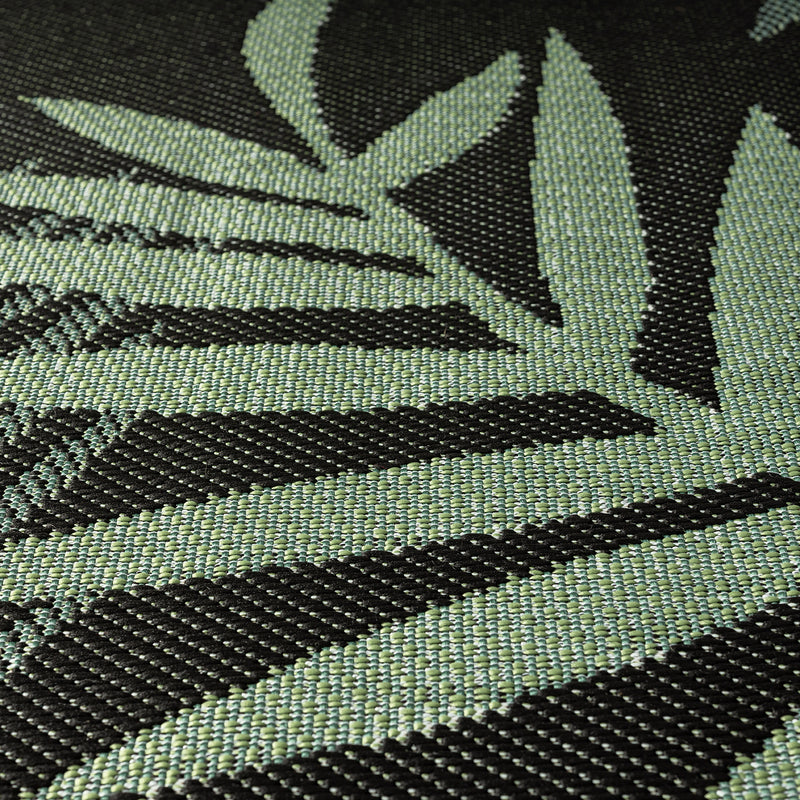 Flatweave carpet for patio, balcony, kitchen, indoor and outdoor use, palm motif, green and black-zoom-