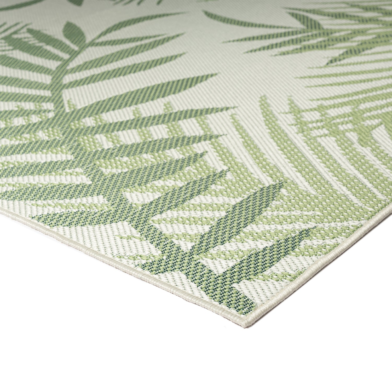 Flatweave carpet for patio, balcony, kitchen, indoor and outdoor use, palm motif, green and black-7