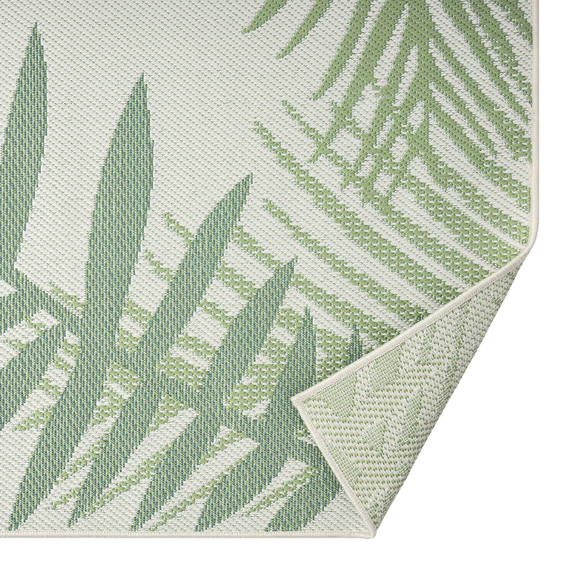 Flatweave carpet for patio, balcony, kitchen, indoor and outdoor use, palm motif, green and black-zoom-