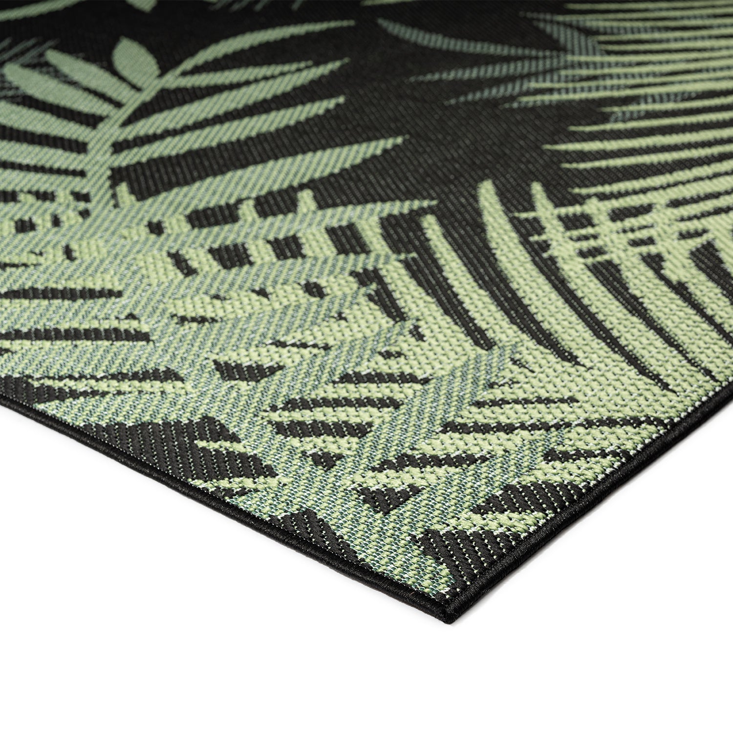 Flatweave carpet for patio, balcony, kitchen, indoor and outdoor use, palm motif, green and black-zoom-16