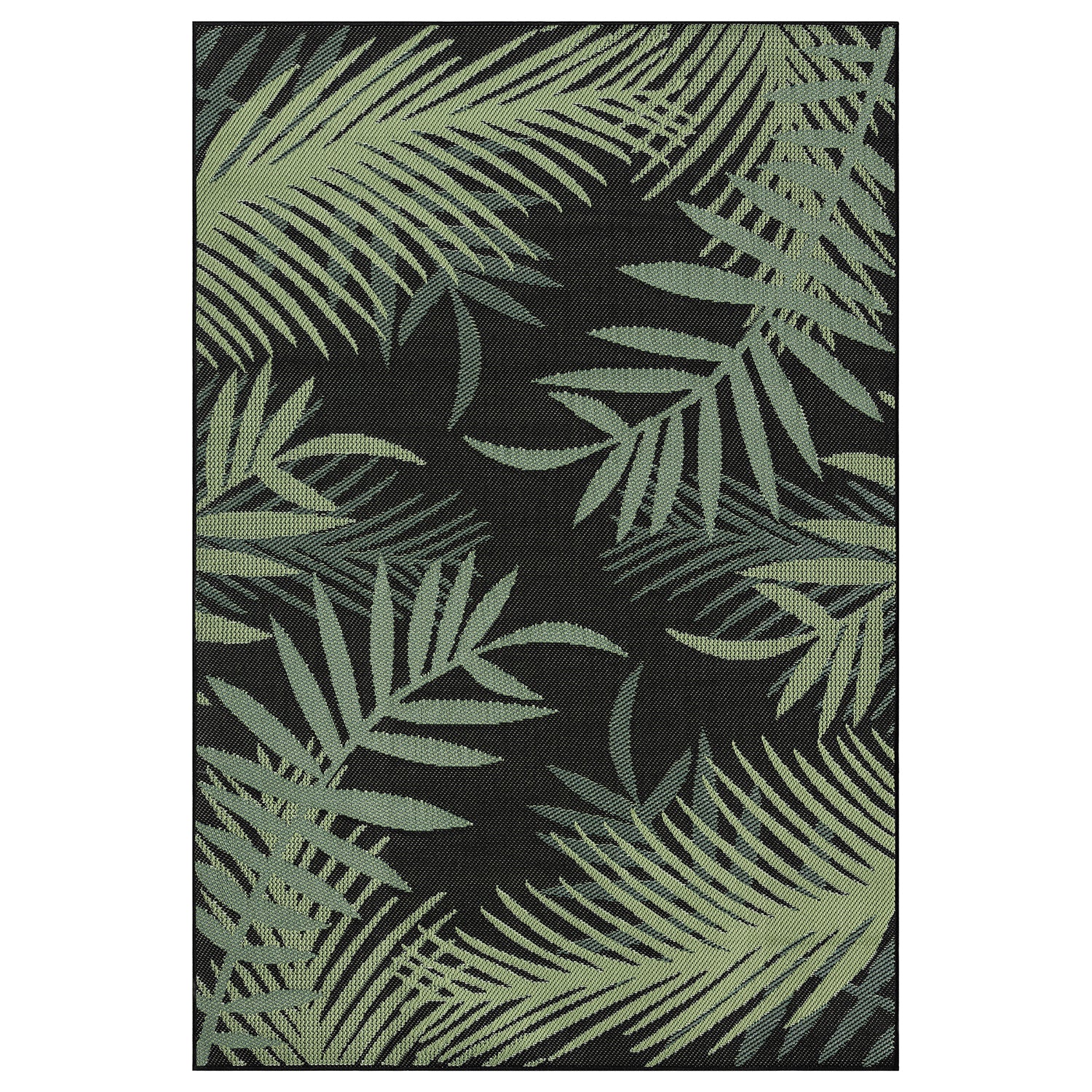 Flatweave carpet for patio, balcony, kitchen, indoor and outdoor use, palm motif, green and black-zoom-11