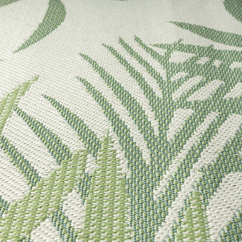Flatweave carpet for patio, balcony, kitchen, indoor and outdoor use, palm motif, green and black-zoom-