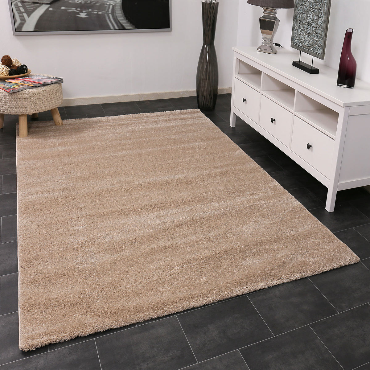 Fluffy, soft rug with a silky sheen, providing maximum comfort for elegant living