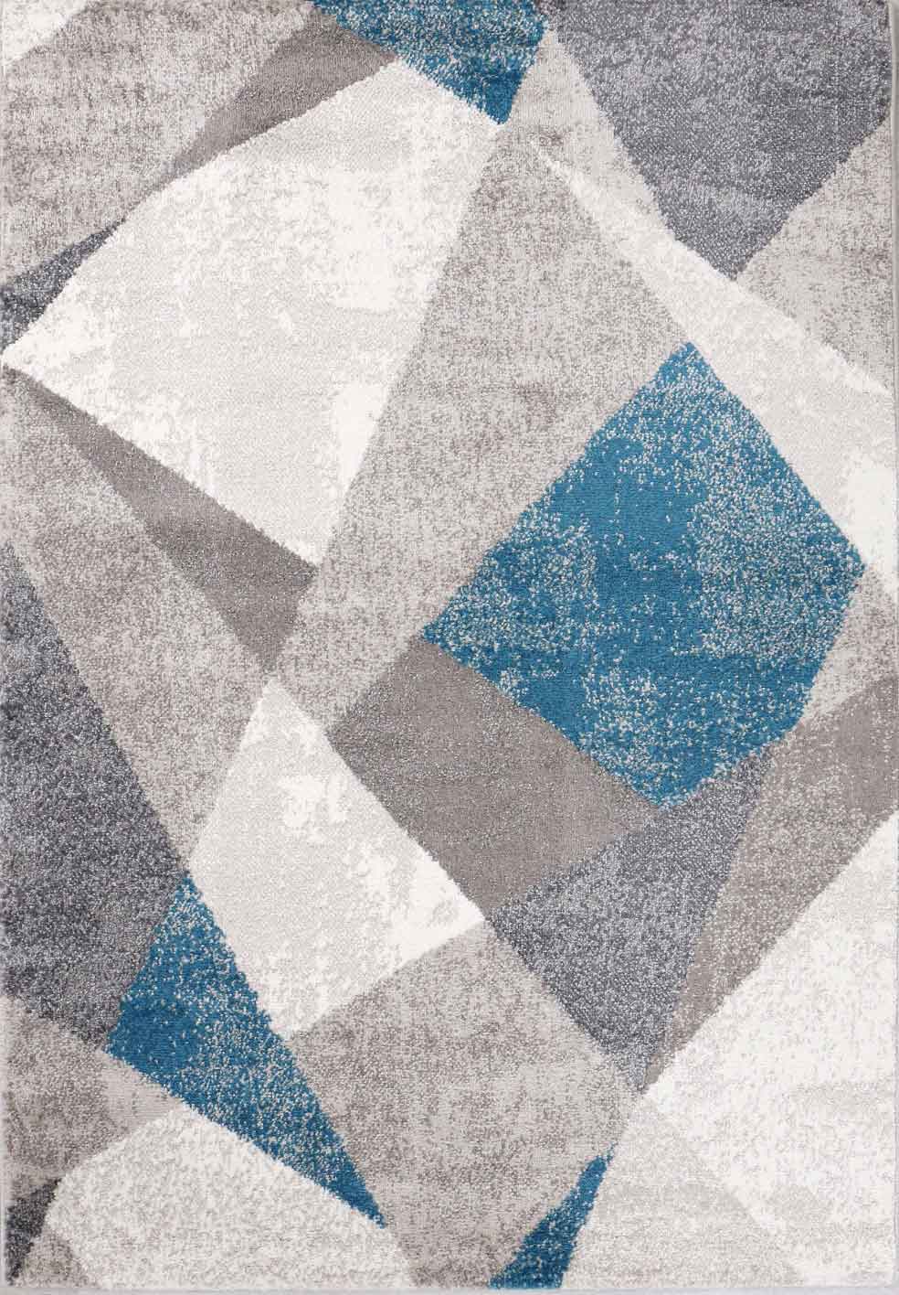 Carpet with geometric patterns, marble look, modern grey, blue, beige melange