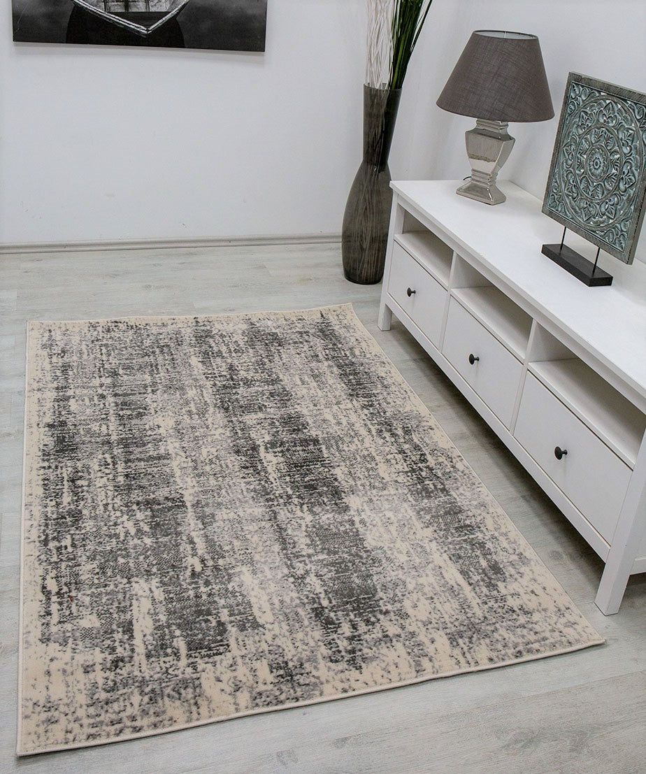 Teppich Beige Grau Creme Abstrakt Vintage Look Wohnzimmer Kurzflor Designer Teppich-1