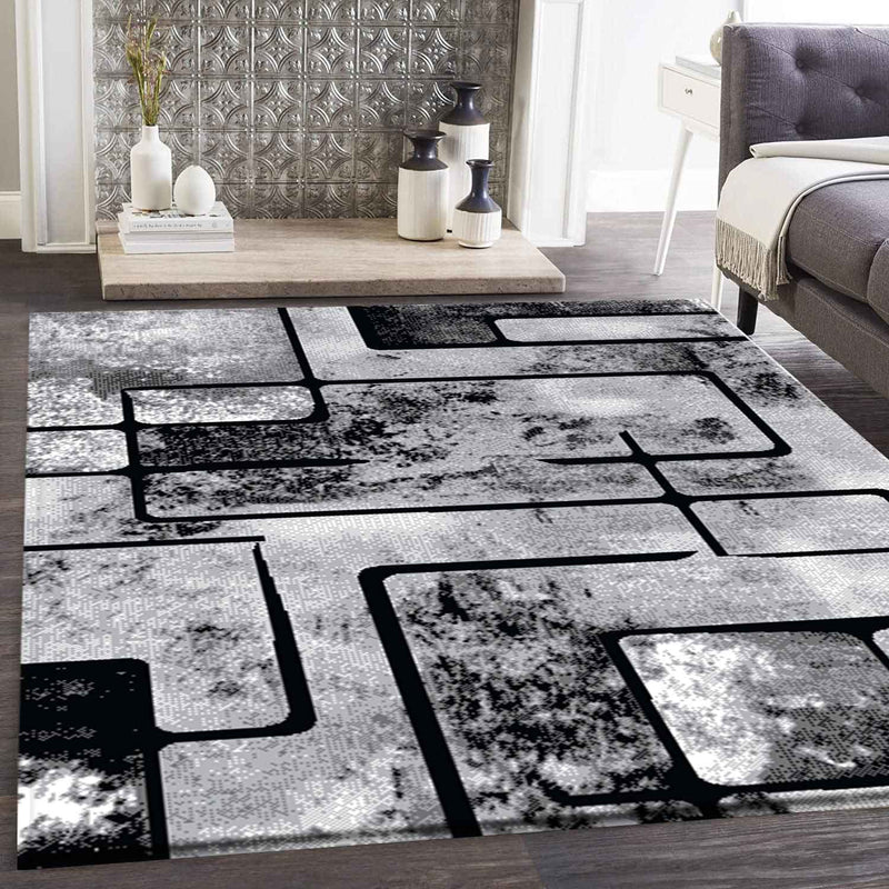 Teppich Grau Wohnzimmer Vintage Kurzflor Geometrisch Muster Abstrakt Meliert-zoom-
