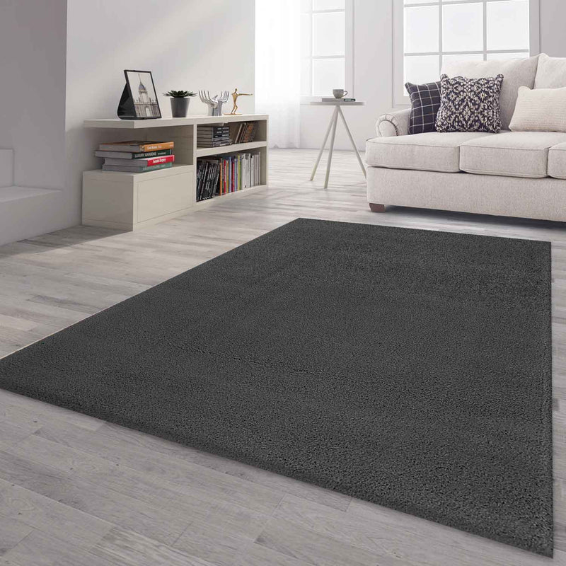 High-pile rug, grey anthracite, extra soft microfiber, fluffy, for living room, bedroom, children's room-zoom-