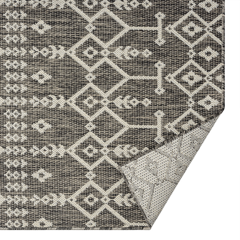 Indoor and outdoor flatweave carpet for patios, balconies, and conservatories; durable; boho embossed design-zoom-