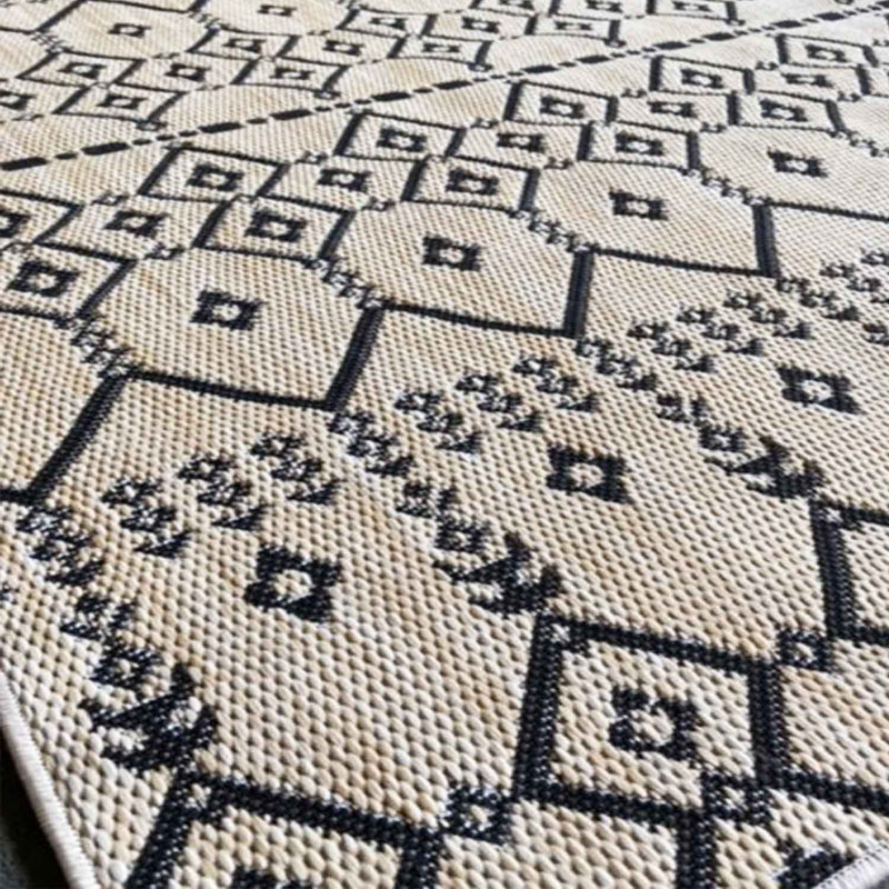 Indoor and outdoor flatweave carpet for patios, balconies, and conservatories; durable; boho embossed design-zoom-