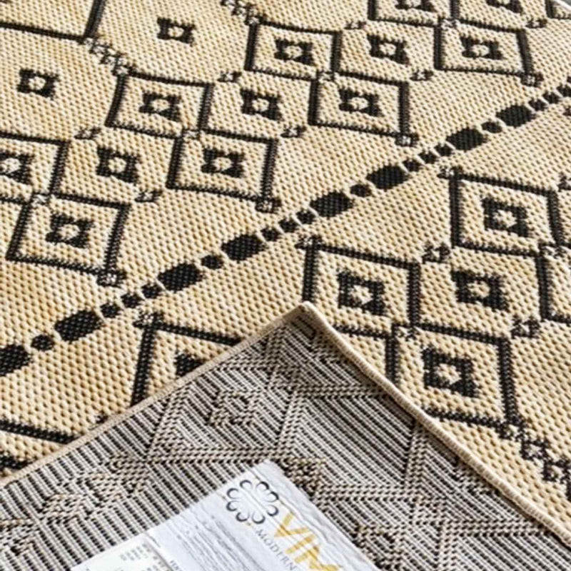 Indoor and outdoor flatweave carpet for patios, balconies, and conservatories; durable; boho embossed design-zoom-