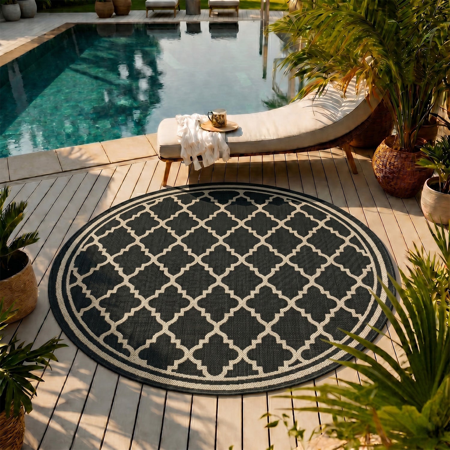 Indoor and outdoor flatweave carpet for patios, balconies, and conservatories; durable, with a Moroccan-inspired design-zoom-13