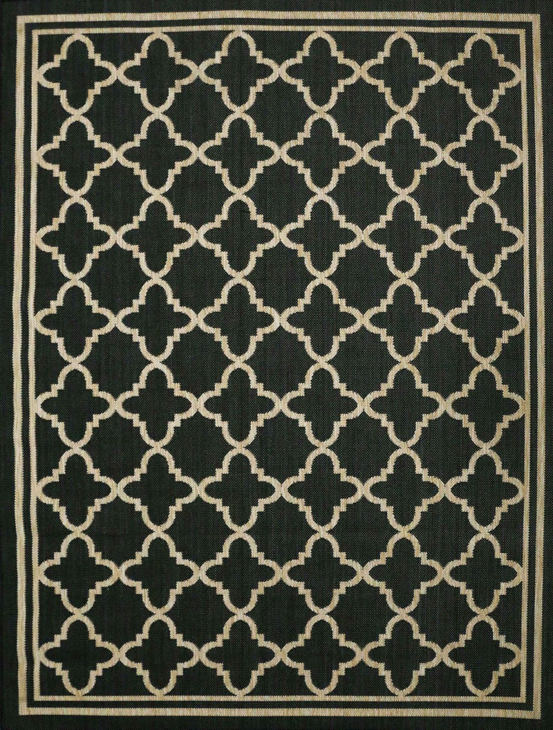 Indoor and outdoor flatweave carpet for patios, balconies, and conservatories; durable, with a Moroccan-inspired design-zoom-