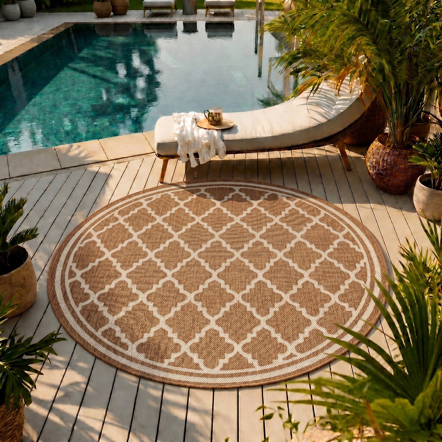 Indoor and outdoor flatweave carpet for patios, balconies, and conservatories; durable, with a Moroccan-inspired design-zoom-9