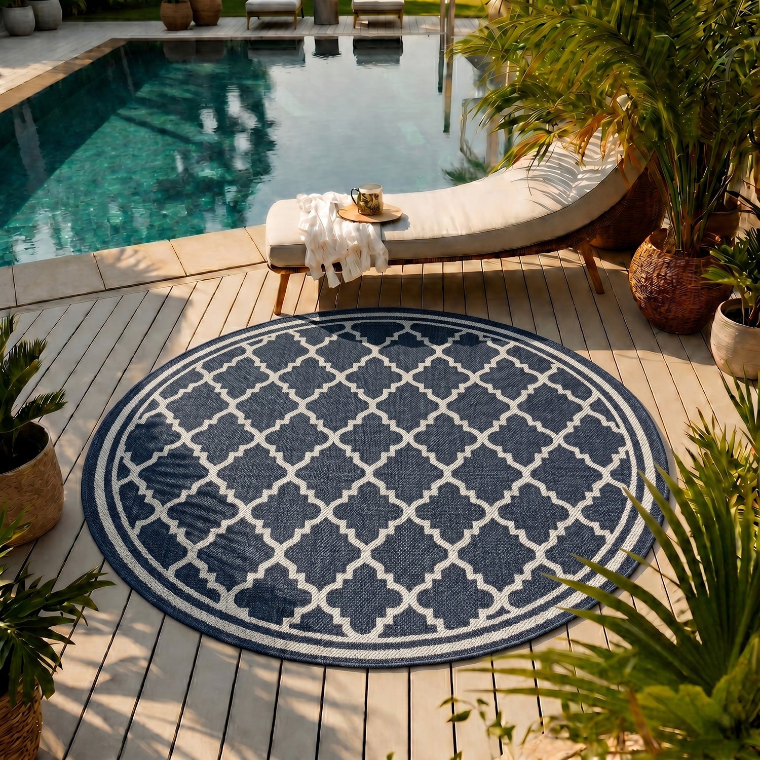 Indoor and outdoor flatweave carpet for patios, balconies, and conservatories; durable, with a Moroccan-inspired design-zoom-20