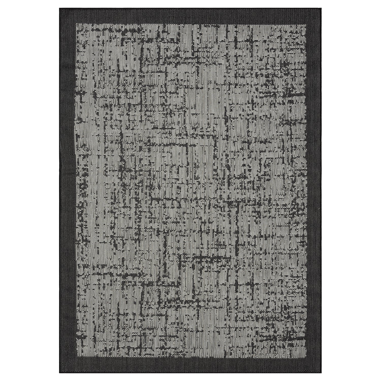 Indoor and outdoor flatweave carpet for patio, balcony, conservatory; durable; abstract; grey, anthracite, brown