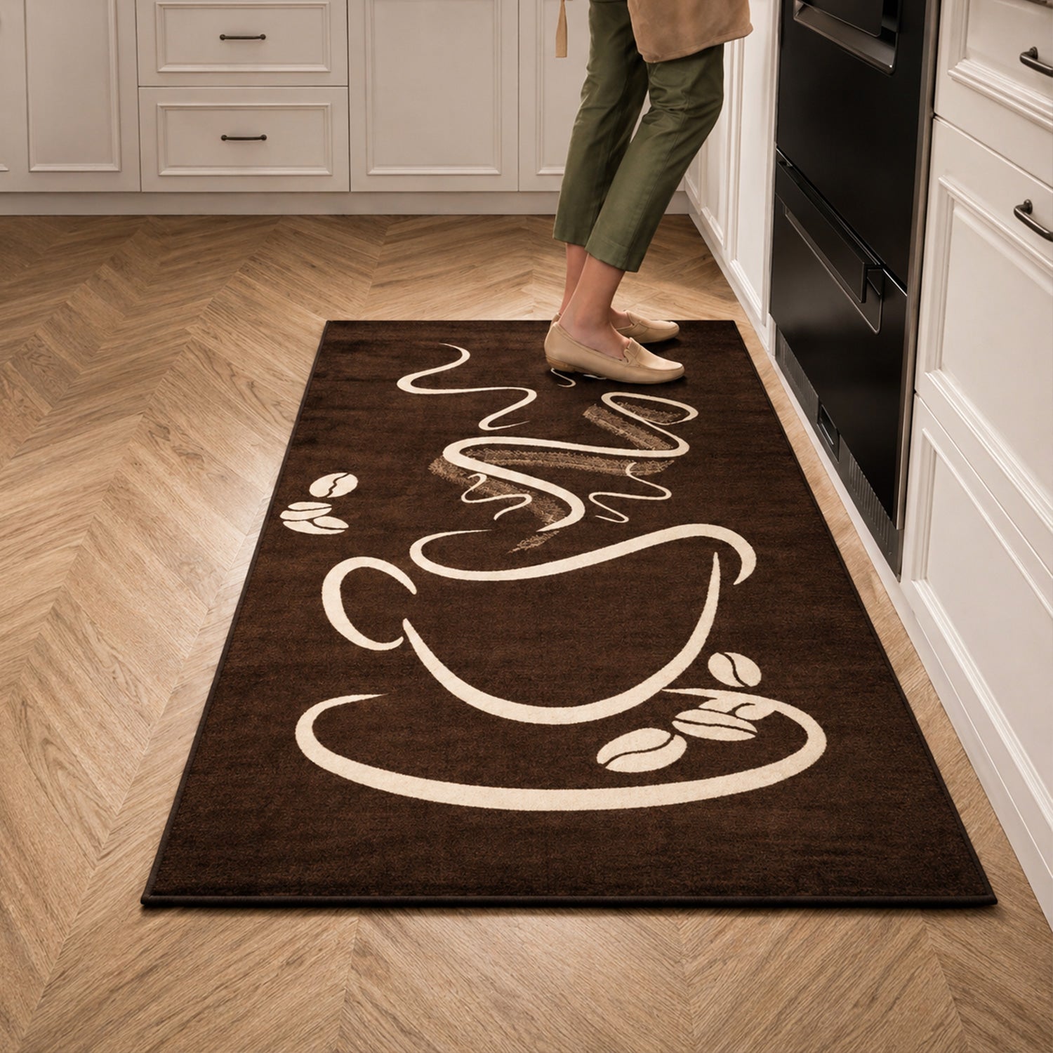 Küchenteppich Trendiger Kaffee Teppich, Cappuccino Muster Tasse Kurzflor in  Braun, Grau &Schwarz-12