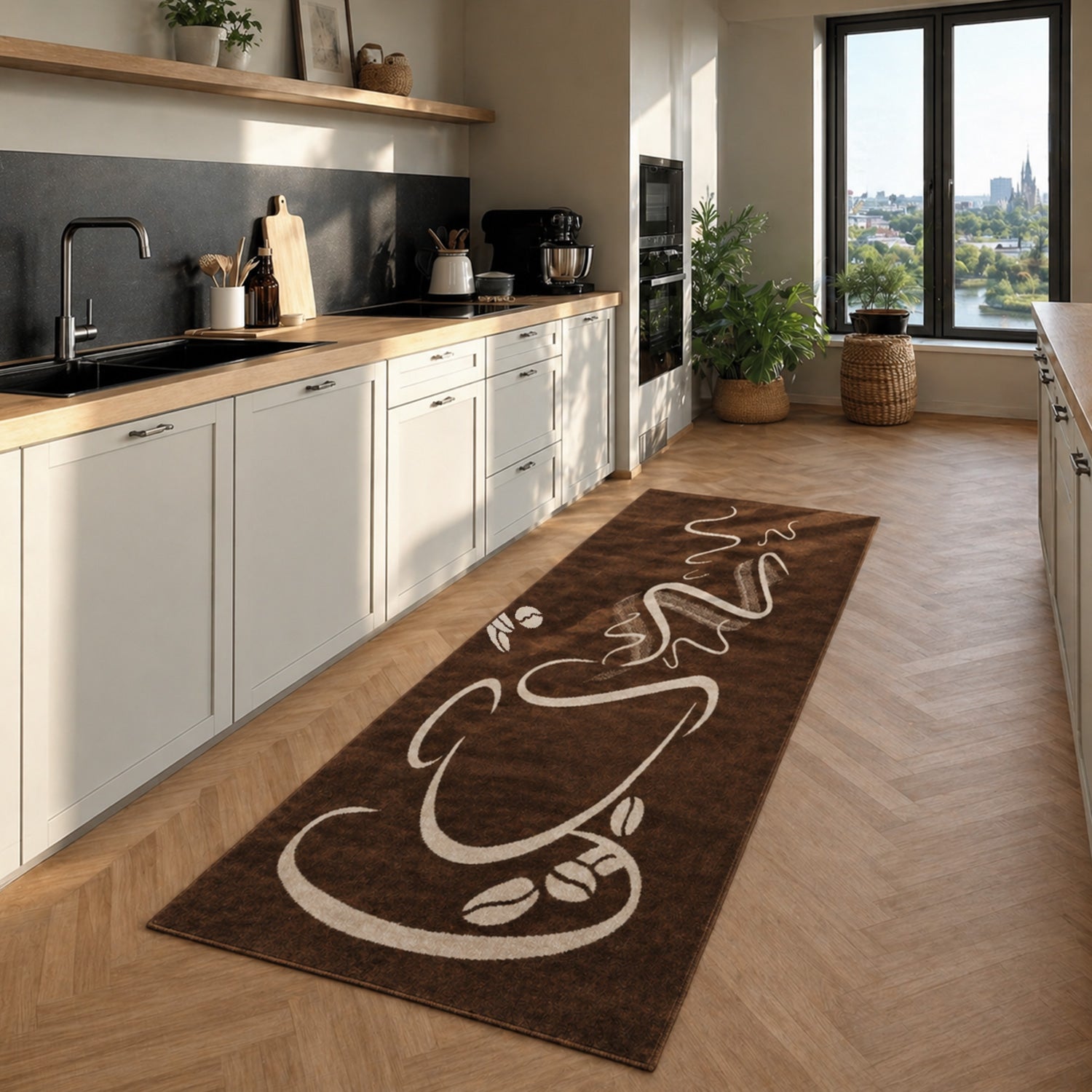 Küchenteppich Trendiger Kaffee Teppich, Cappuccino Muster Tasse Kurzflor in  Braun, Grau &Schwarz-13