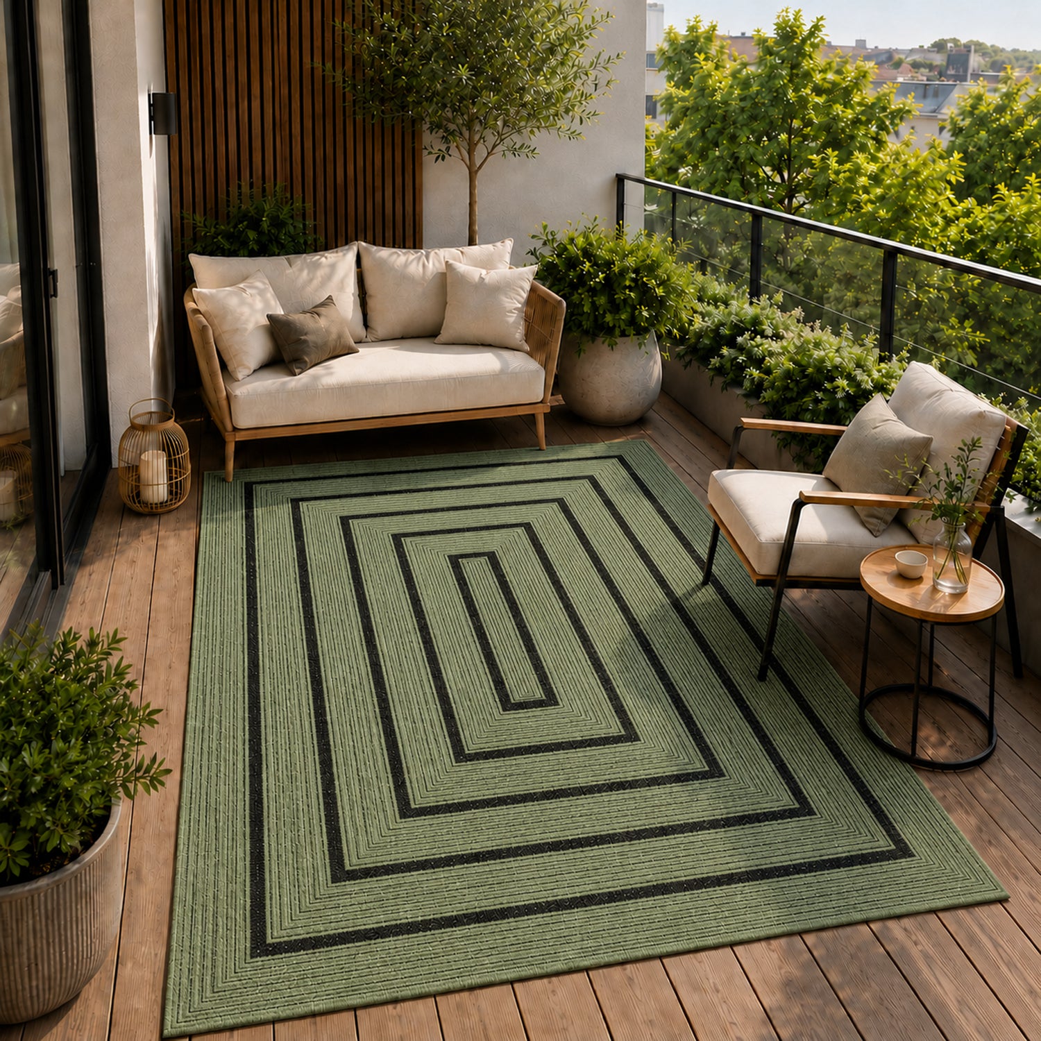 Teppich In- & Outdoor Wetterfest – Balkon Terrasse Garten, Wohnzimmer & Küche -Waschbar