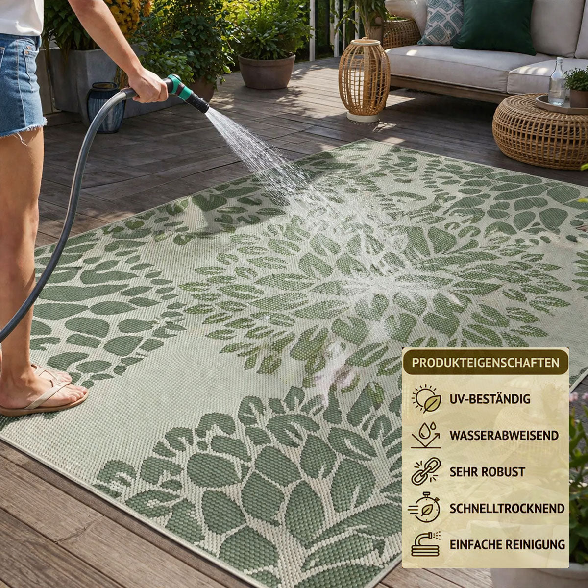 Teppich In- & Outdoor Wetterfest – Balkon Terrasse Garten, Wohnzimmer & Küche -Waschbar-zoom-9