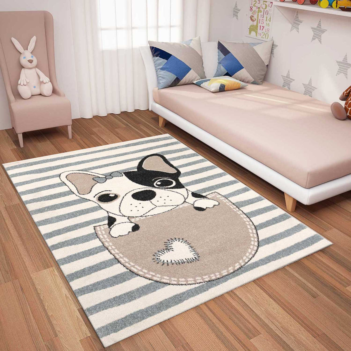 Rug dog puppy children's room blue