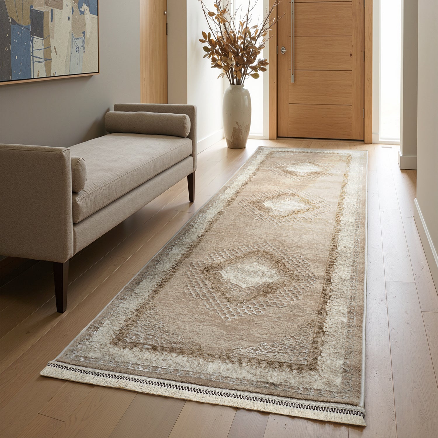 Classic Modern Rug with Ornamental Pattern, Oriental Runner, Suitable for Underfloor Heating-zoom-3