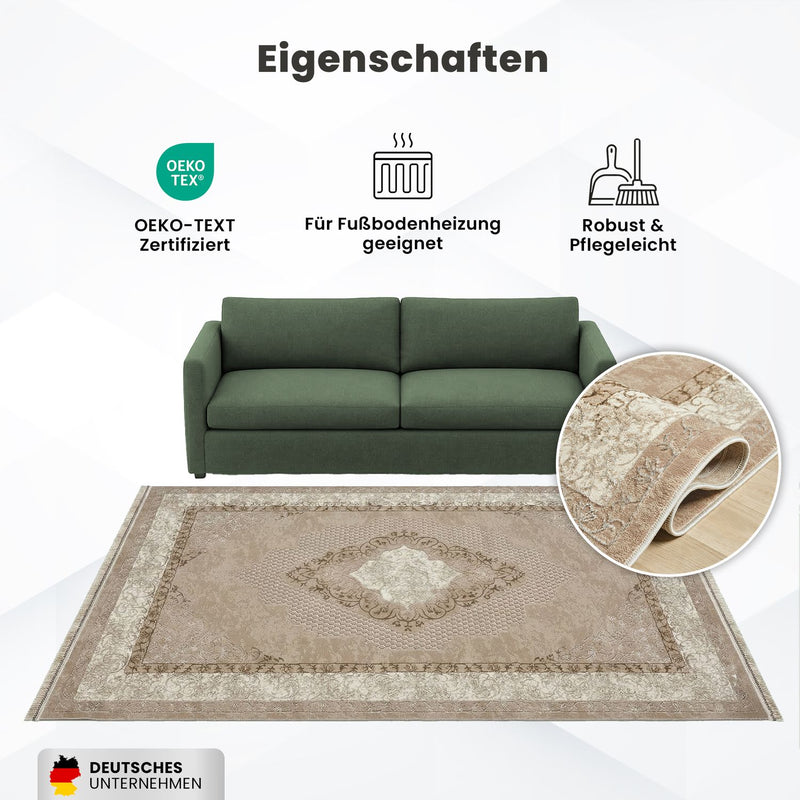 Classic Modern Rug with Ornamental Pattern, Oriental Runner, Suitable for Underfloor Heating-zoom-