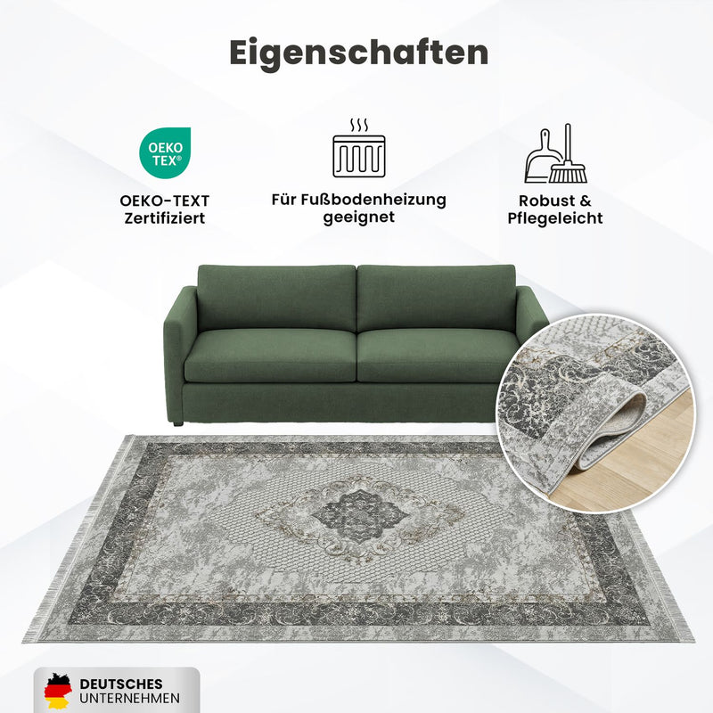 Classic Modern Rug with Ornamental Pattern, Oriental Runner, Suitable for Underfloor Heating-zoom-