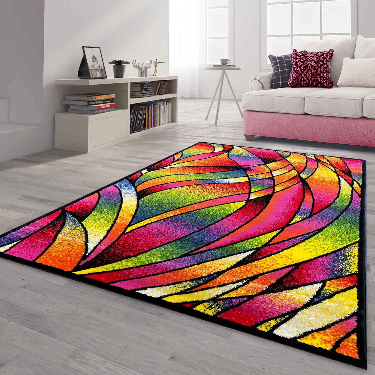 Short-pile rug, colorful, patchwork, waves, dots, modern design, for living room