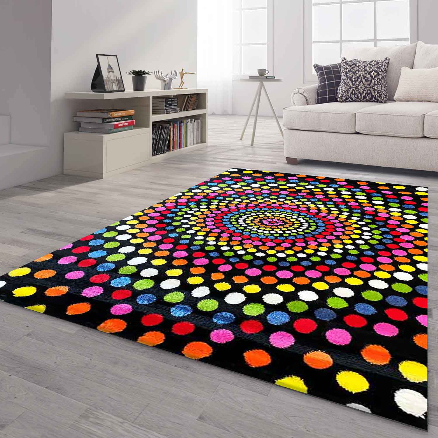 Short-pile rug, colorful, patchwork, waves, dots, modern design, for living room