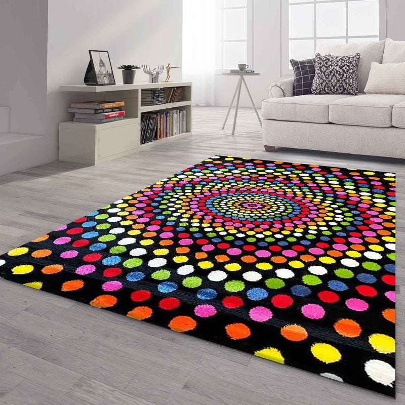 Short-pile rug, colorful, patchwork, waves, dots, modern design, for living room-zoom-