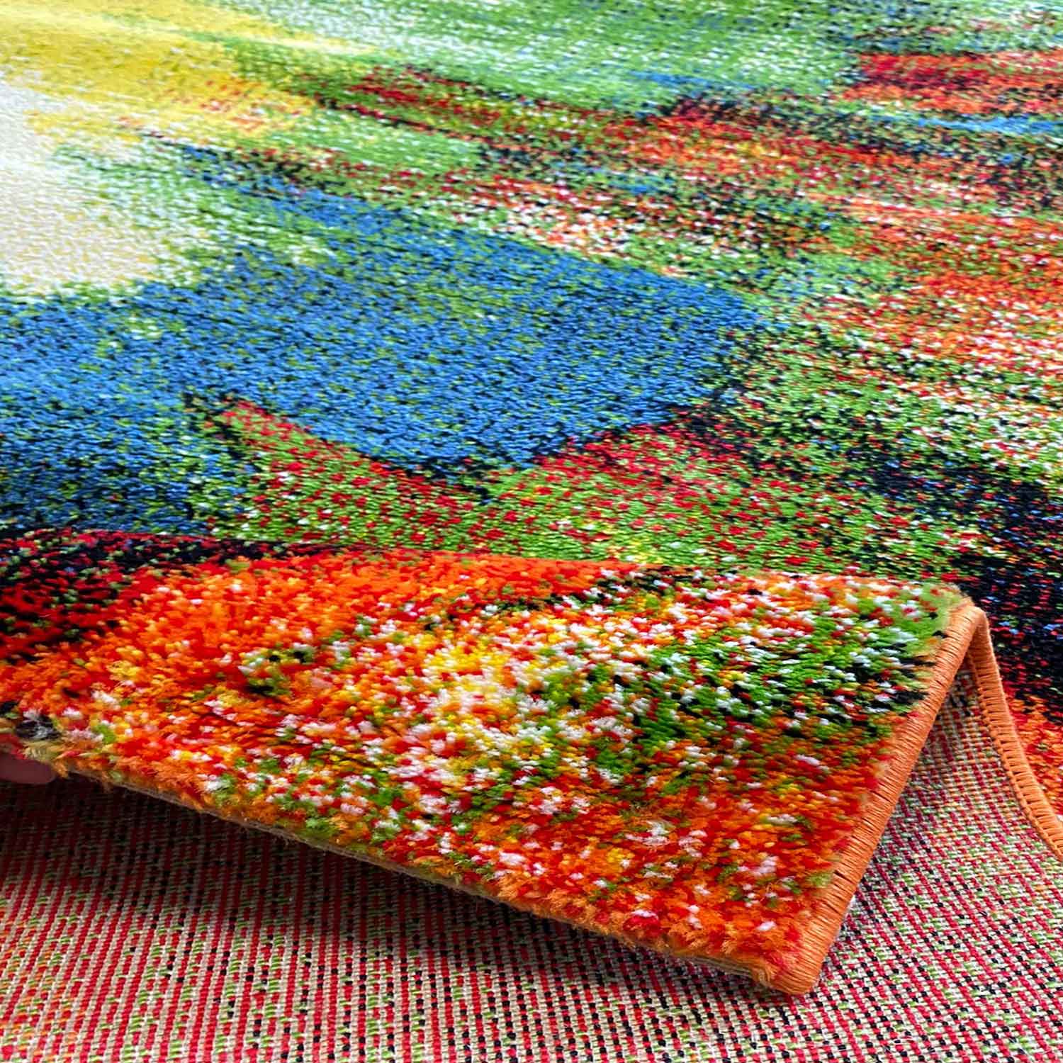 Short-pile rug, colorful, patchwork, waves, dots, modern design, for living room-11