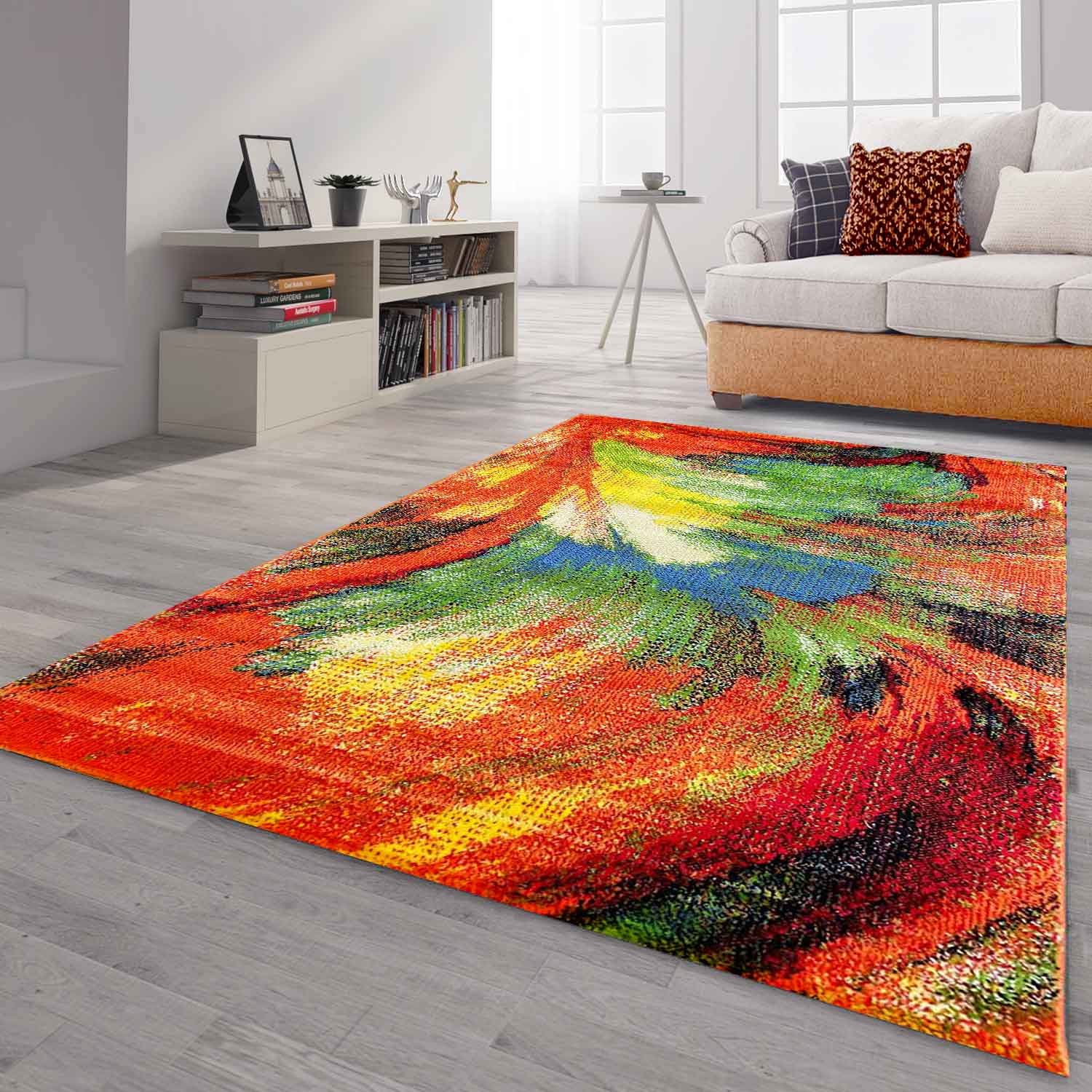 Short-pile rug, colorful, patchwork, waves, dots, modern design, for living room-9