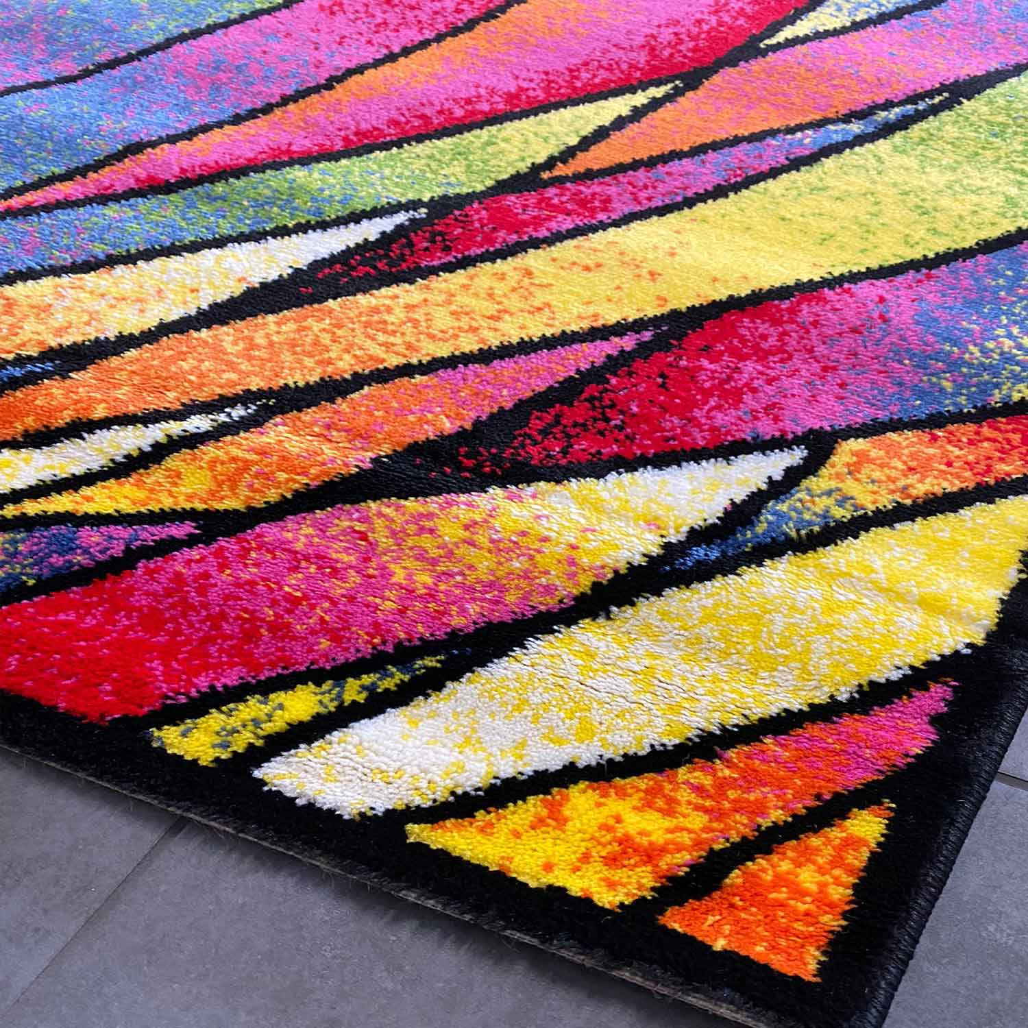 Short-pile rug, colorful, patchwork, waves, dots, modern design, for living room-zoom-3