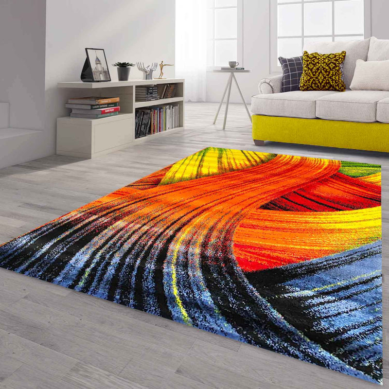 Short-pile rug, colorful, patchwork, waves, dots, modern design, for living room-zoom-