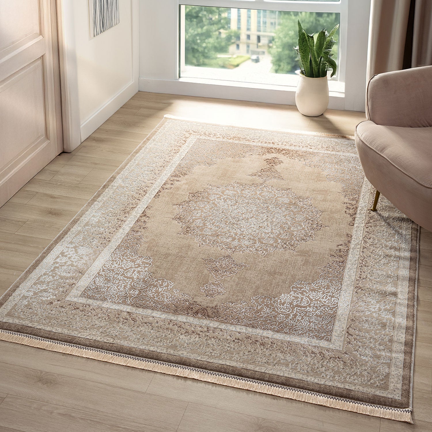 Short-pile rug, modern rug with ornamental pattern – easy to care for & durable – suitable for underfloor heating