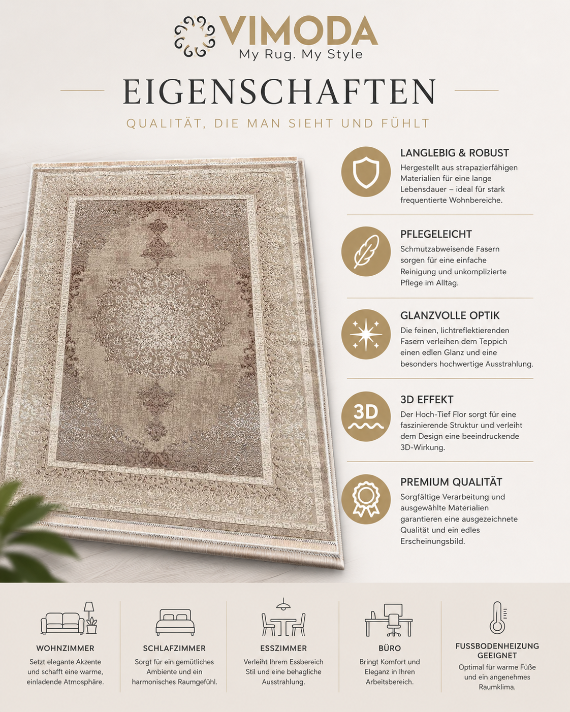 Short-pile rug, modern rug with ornamental pattern – easy to care for & durable – suitable for underfloor heating-zoom-4