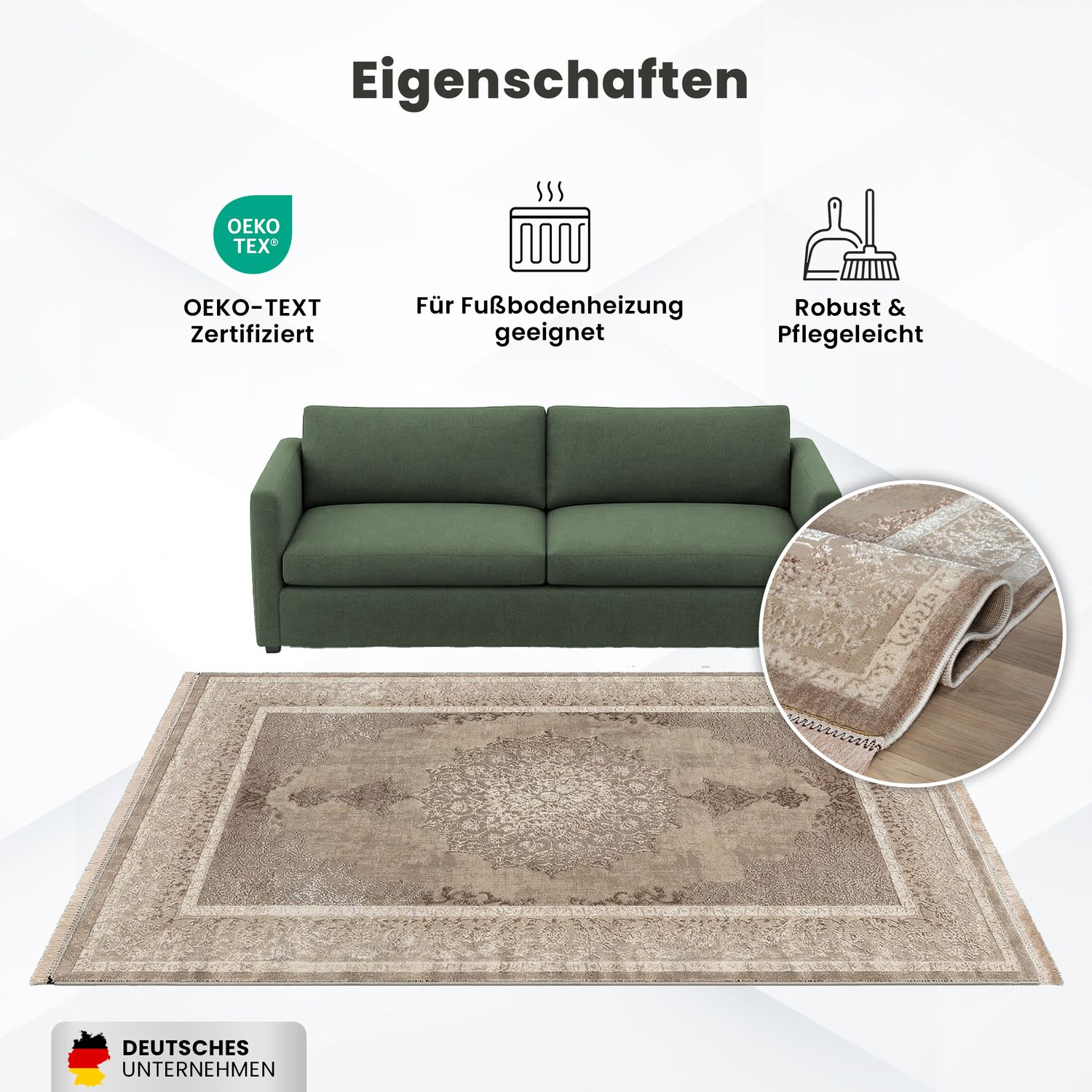 Short-pile rug, modern rug with ornamental pattern – easy to care for & durable – suitable for underfloor heating