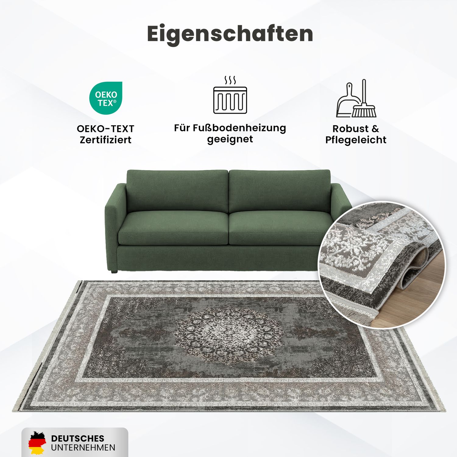 Short-pile rug, modern rug with ornamental pattern – easy to care for & durable – suitable for underfloor heating-10