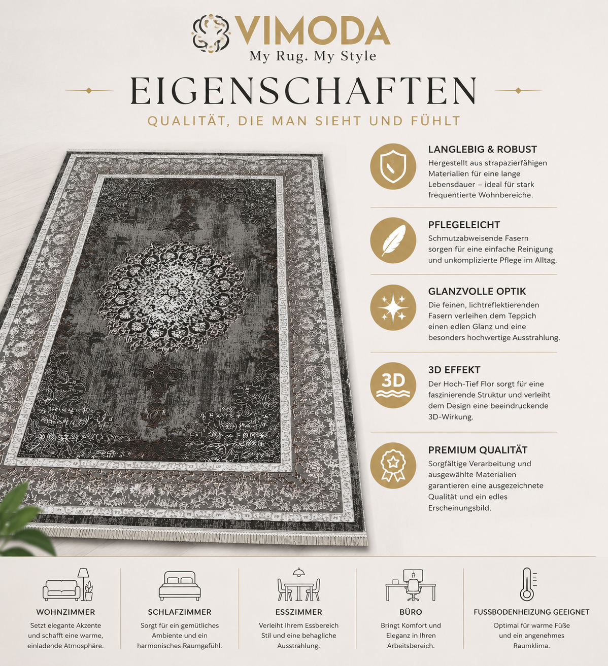 Short-pile rug, modern rug with ornamental pattern – easy to care for & durable – suitable for underfloor heating-11