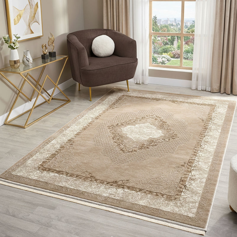Classic Modern Rug with Ornamental Pattern, Oriental Runner, Suitable for Underfloor Heating-zoom-