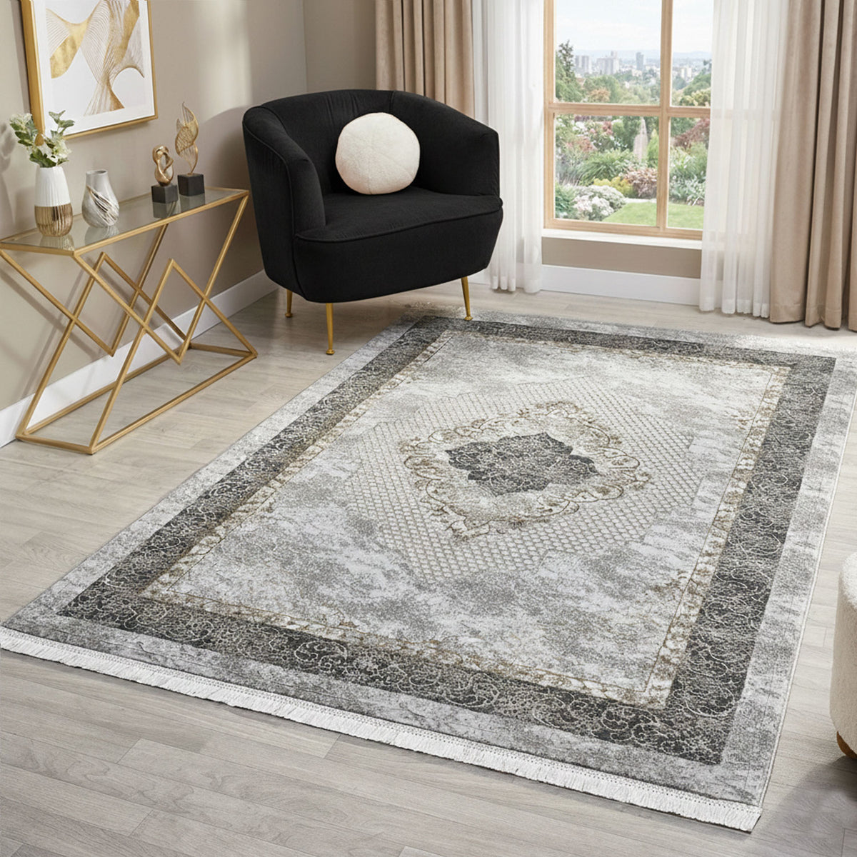 Classic Modern Rug with Ornamental Pattern, Oriental Runner, Suitable for Underfloor Heating