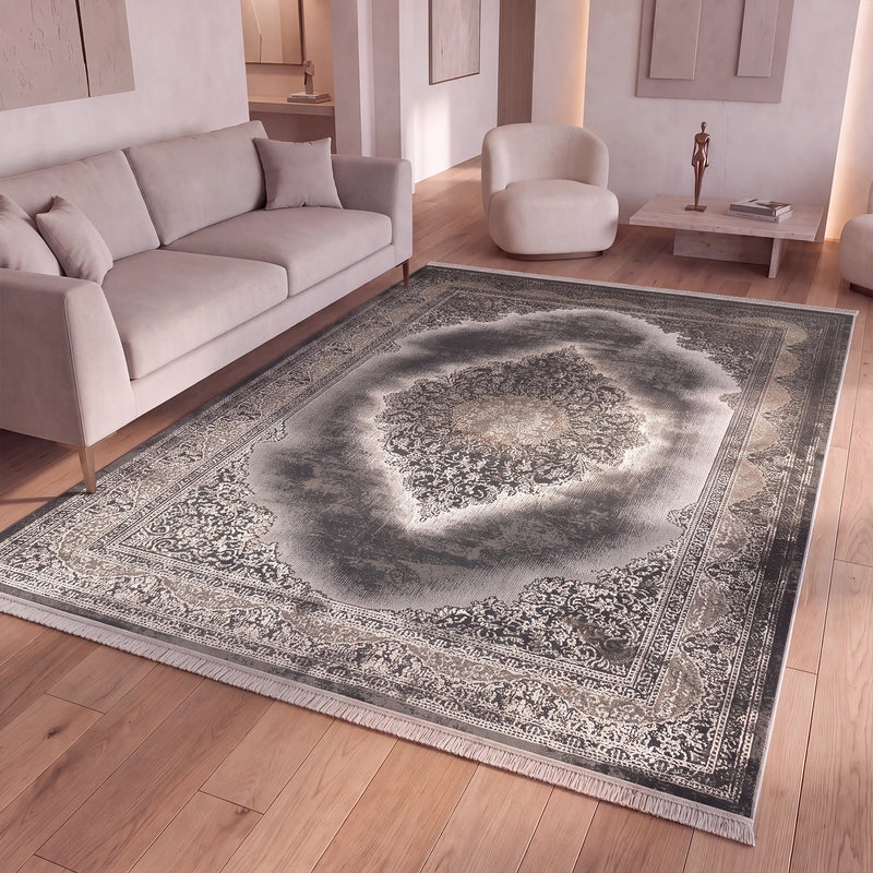 Short-pile carpet, modern rug with ornamental pattern – Easy-care & durable – Suitable for underfloor heating-zoom-