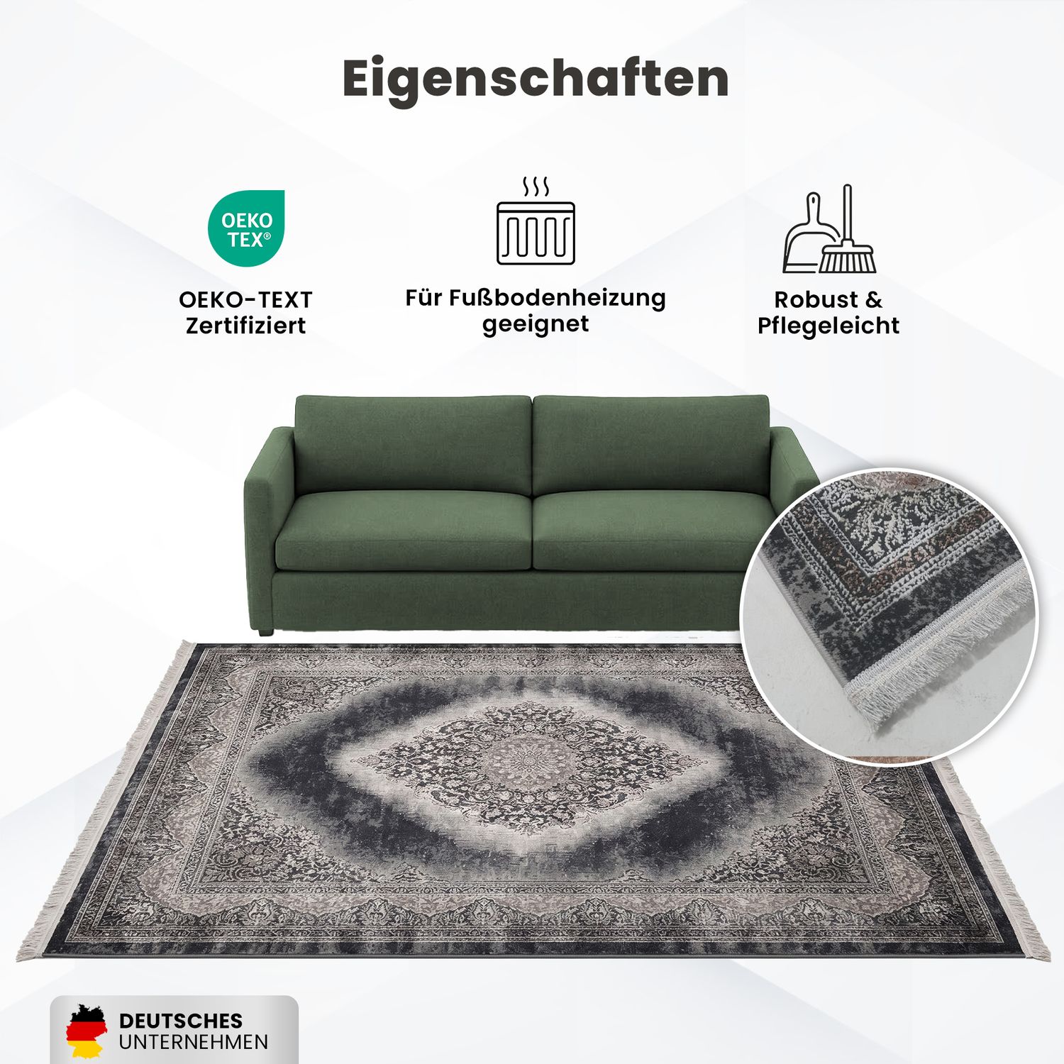 Teppich Kurzflor Moderner Teppich mit Ornament-Muster – Pflegeleicht & Robust – Für Fußbodenheizung geeignet-zoom-12