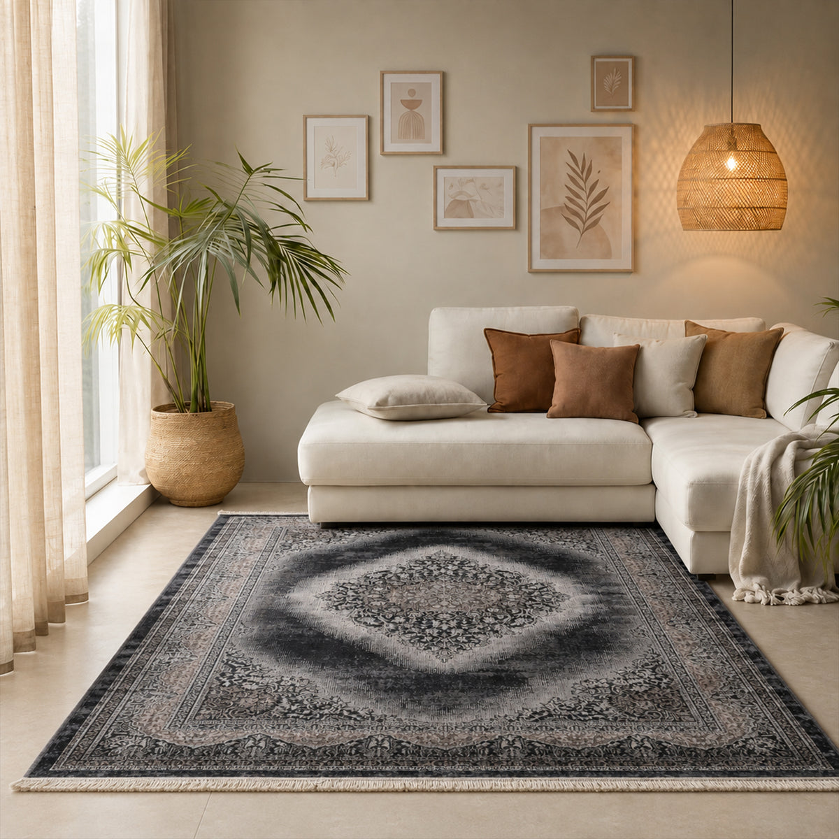 Teppich Kurzflor Moderner Teppich mit Ornament-Muster – Pflegeleicht & Robust – Für Fußbodenheizung geeignet-5