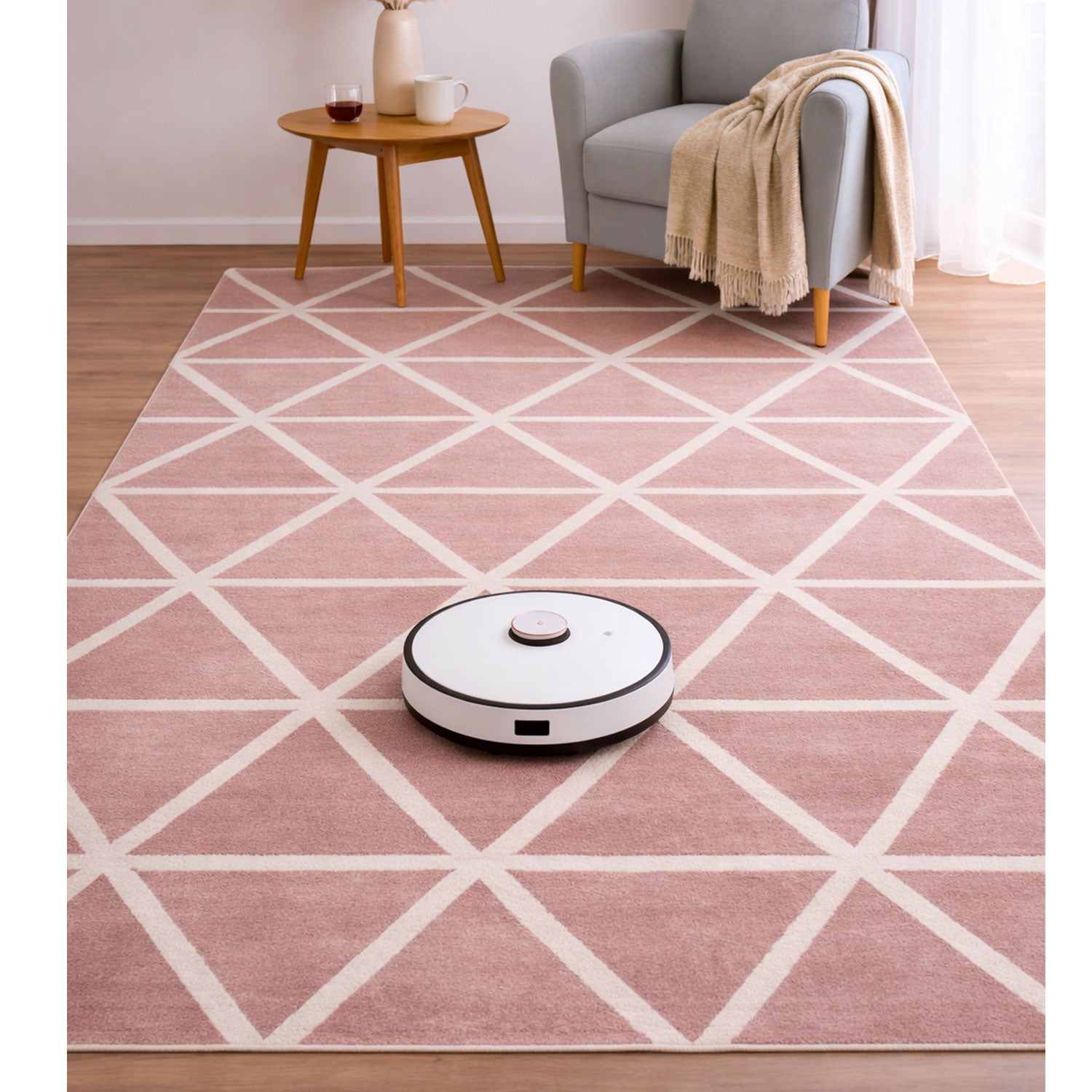 Short-pile rug in pastel white diamond design, durable, available in various colors, for living room, bedroom, kitchen-zoom-1