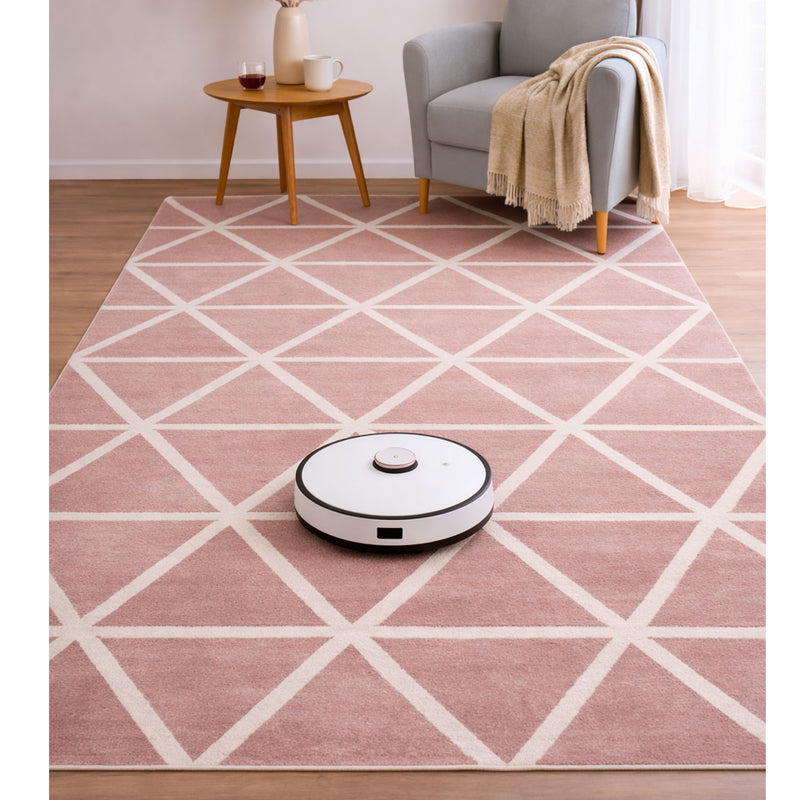 Short-pile rug in pastel white diamond design, durable, available in various colors, for living room, bedroom, kitchen-zoom-