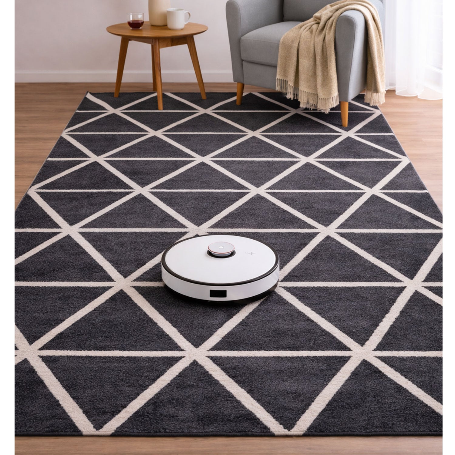 Short-pile rug in pastel white diamond design, durable, available in various colors, for living room, bedroom, kitchen-11